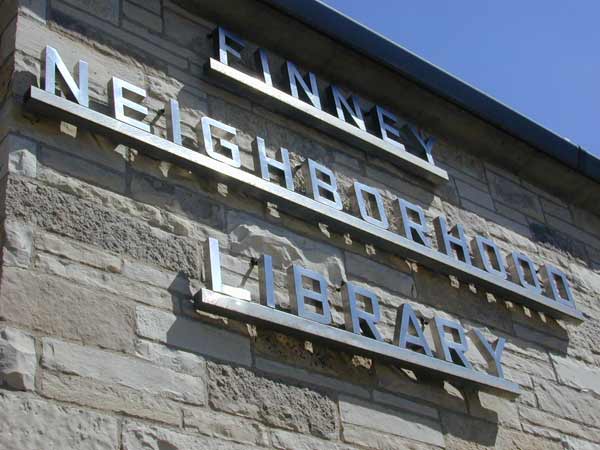 [<a href=http://www.mpl.org/files/branch/east.htm>Finney Neighborhood Library</a>. Again with the subtly cool fonts. They call them neighborhood libraries instead of branch libraries out here, although some of the neighborhoods are a bit loosely defined.
]