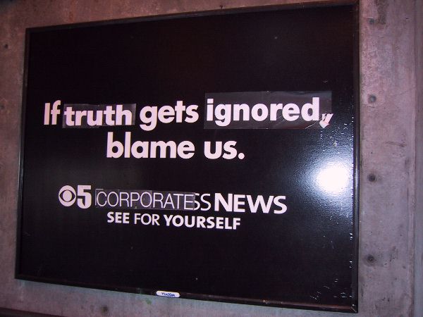 [One last defaced billboard on my way out of town. The original says 'if news gets broken - blame us'. It's a clever alteration.
]